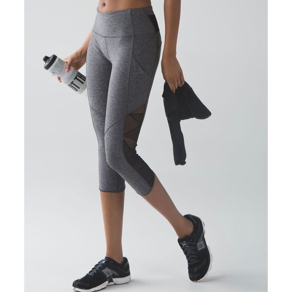 Lululemon Goal Crusher Crop Legging Heathered Black / Black - Size: 6